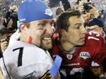 Ben is congratulated by Cardinals QB Kurt Warner.