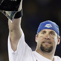 Ben hoists the Super Bowl XLIII trophy.