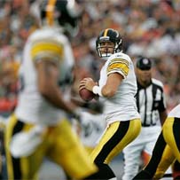 Ben drops back to pass against the Denver Broncos. Photo: Getty Images