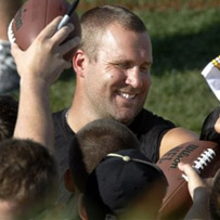 Ben is surrounded by fans on Day 2 of training camp.