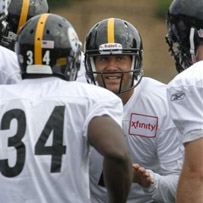 Ben in the huddle with the first team today.